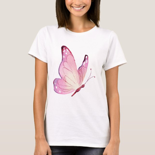 Camiseta Borboleta Minimalista Rosa Moderna (Frente)