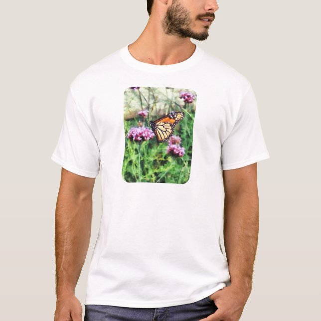 Camiseta Borboleta Monarca em Lantana Rosa (Frente)