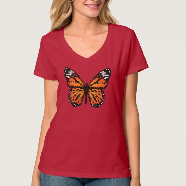 Camiseta Borboleta monarca em polígono (Frente)