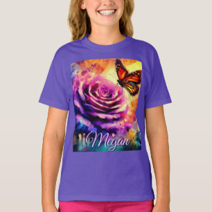 Camiseta Borboleta Monarca em Rosa ao Pôr do Sol Personaliz