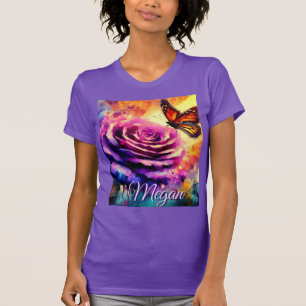 Camiseta Borboleta Monarca em Rosa ao Pôr do Sol Personaliz