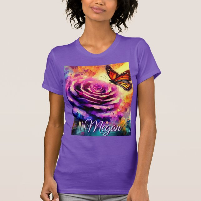 Camiseta Borboleta Monarca em Rosa ao Pôr do Sol Personaliz (Frente)