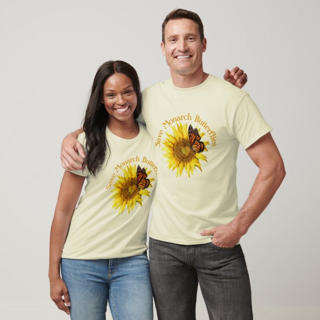 Camiseta Borboleta-monarca em um girassol (Unissex)