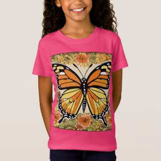 Camiseta Borboleta monarca expressionista com padrão floral