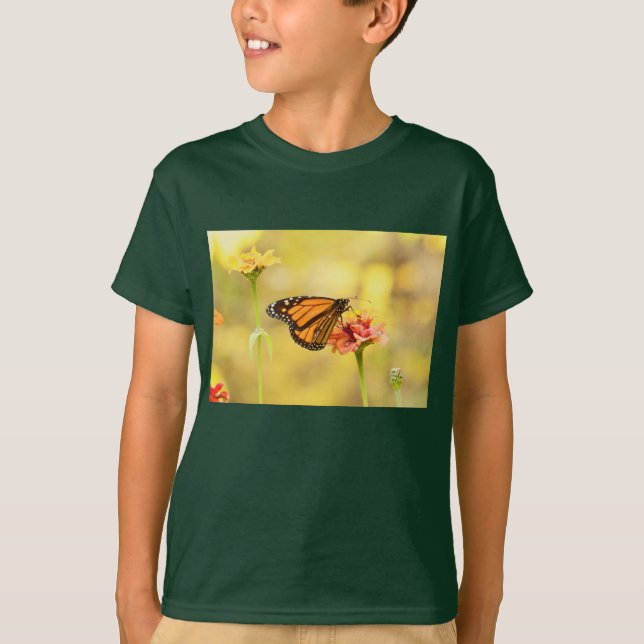 Camiseta Borboleta Monarca na Zinnia (Frente)