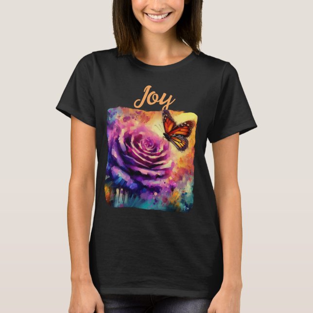 Camiseta Borboleta Monarca Rosa Roxo Laranja (Frente)