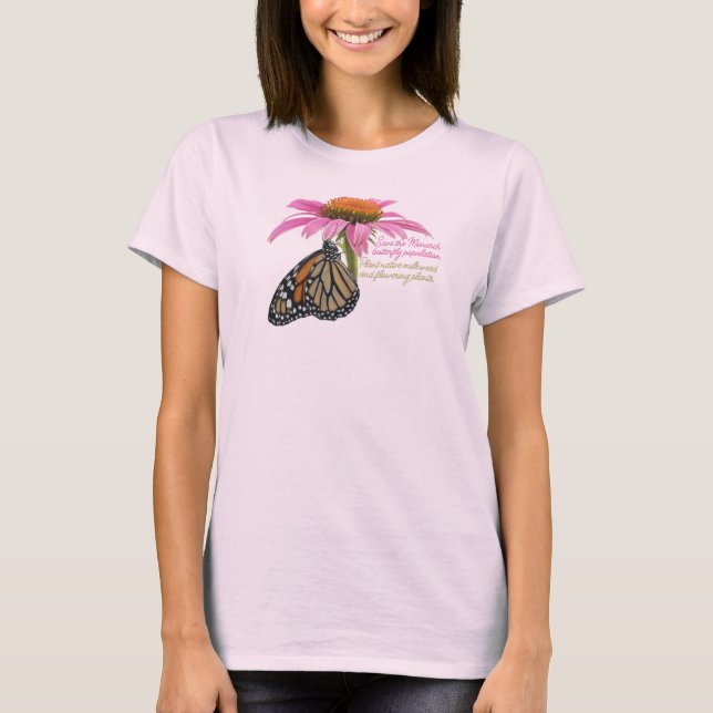 Camiseta Borboleta-monarca, sobre flor (Frente)