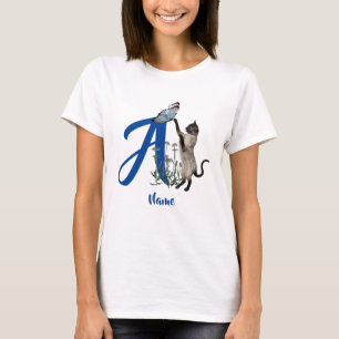 Camiseta Borboleta Monograma Inicial do Nome do Gato Siames