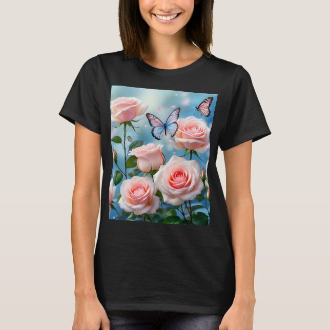 Camiseta Borboleta Na Flor Rosa (Frente)