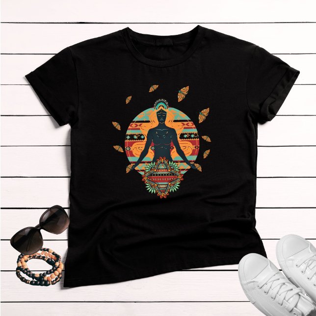 Camiseta Borboleta-negra Mandala Bohemian (Criador carregado)