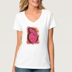 Camiseta Borboleta no Tshirt cor-de-rosa e alaranjado