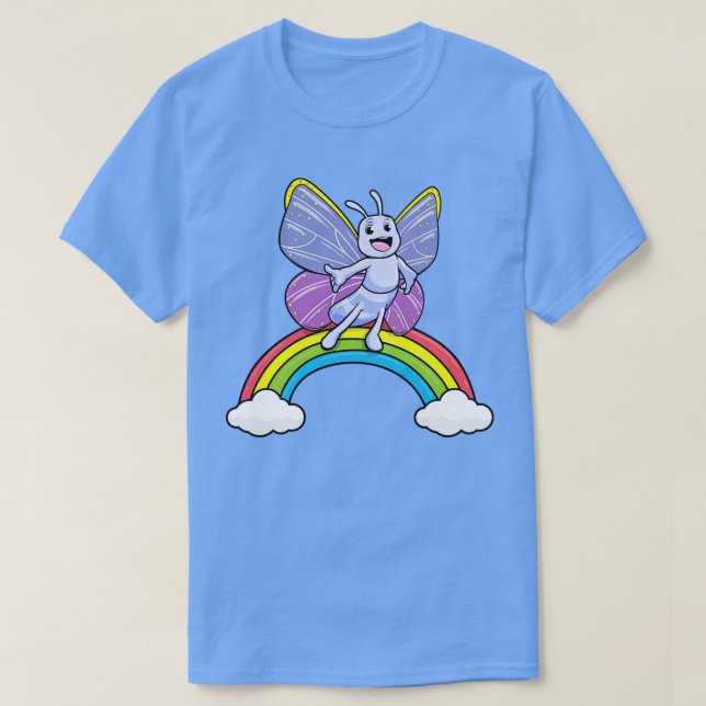 Camiseta Borboleta num arco-íris com nuvens (Frente do Design)