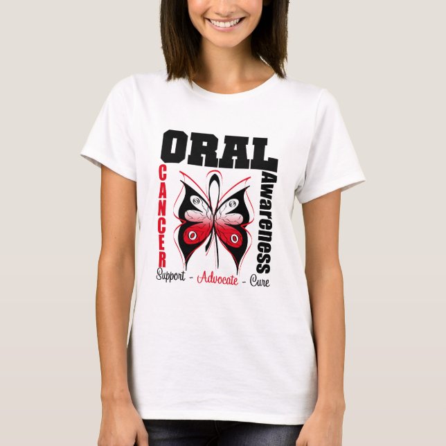 Camiseta Borboleta oral da consciência do cancer (Frente)