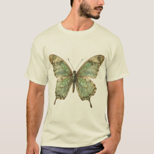 Camiseta Borboleta Ornamentada com Asas de Padrão de Folha