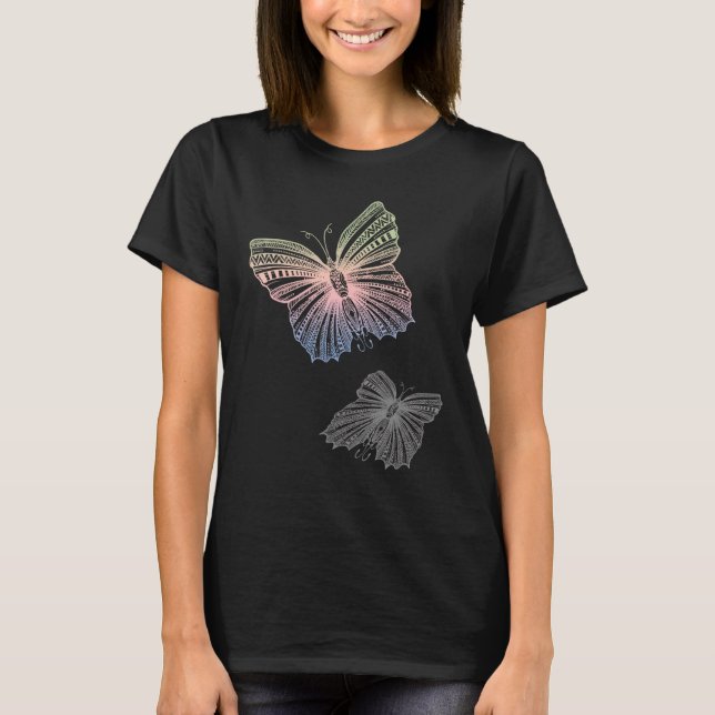 Camiseta Borboleta Padrão de Cor bonito (Frente)