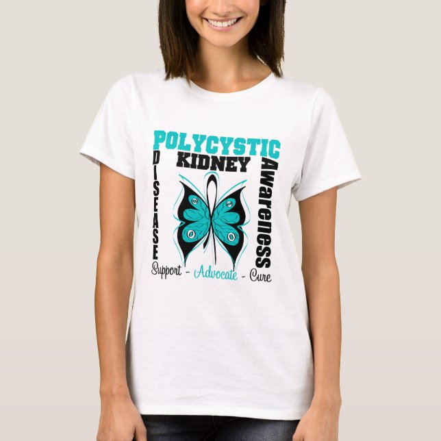 Camiseta Borboleta Polycystic da consciência da doença (Frente)