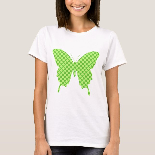 Camiseta Borboleta, pontos retrô, tons de verde lima (Frente)