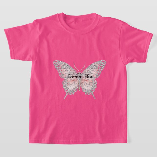 Camiseta Borboleta Prateada Rosa Personalizada (Postura )
