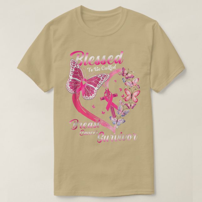 Camiseta Borboleta Rosa Abençoada Por Ser Chamada De Cancer (Frente do Design)