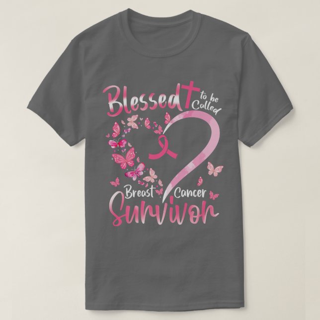 Camiseta Borboleta Rosa Abençoada Por Ser Chamada De Cancer (Frente do Design)