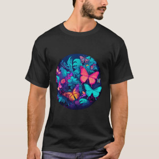 Camiseta Borboleta rosa-branca Floral