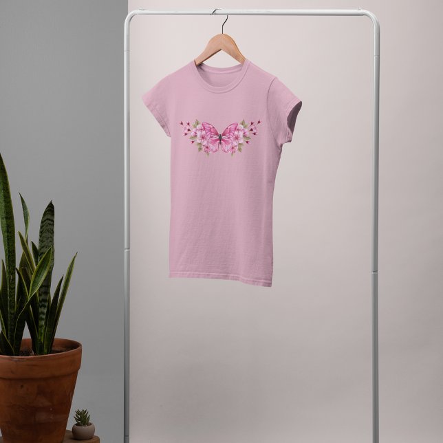 Camiseta Borboleta rosa com Sakura (Criador carregado)