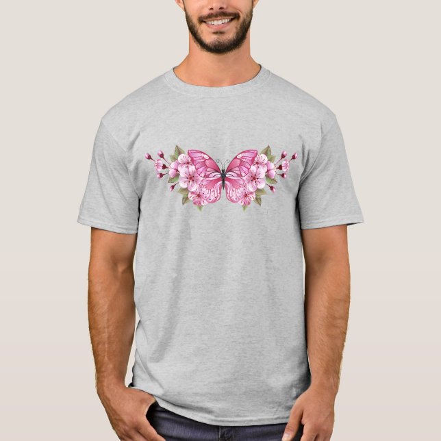 Camiseta Borboleta rosa com Sakura (Frente)