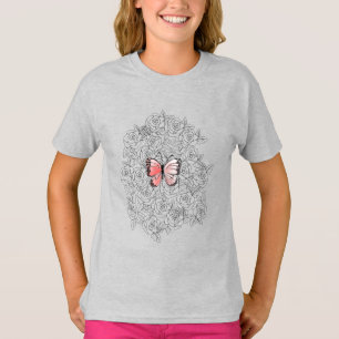 Camiseta Borboleta Rosa E Arte Rosa