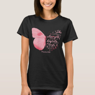 Camiseta Borboleta Rosa Fita Fita Cancer Mama Mulher Religi