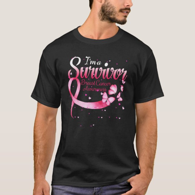 Camiseta Borboleta rosa Sou um Cancer de Sobrevivência (Frente)