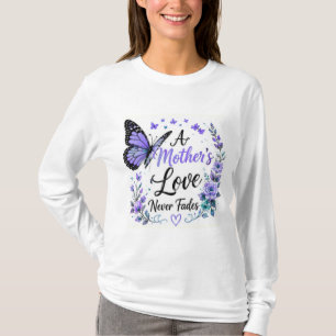 Camiseta Borboleta Roxa O Amor de uma Mãe Nunca Desvanece