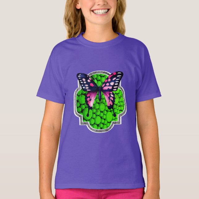Camiseta Borboleta Roxa, Pontos Verdes, Astrologia (Frente)