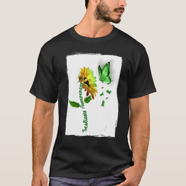 Camiseta Borboleta Scoliose de Girassol Sensibilização Para (Frente)