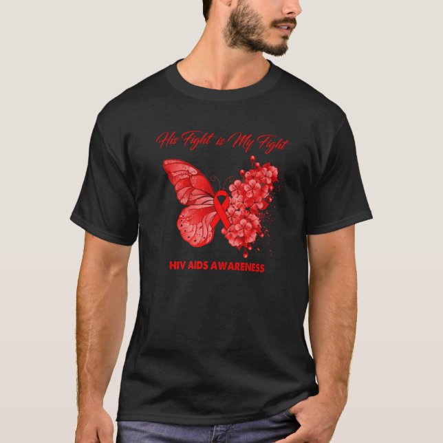 Camiseta Borboleta Sua Luta É Minha Luta Contra AIDS Sensib (Frente)