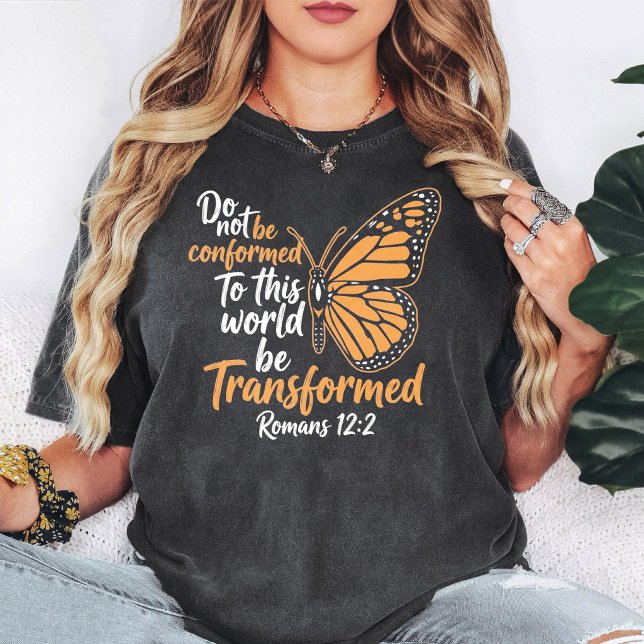 Camiseta Borboleta Transformada Cristã Romanos 12:2 (Criador carregado)