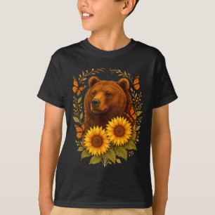 Camiseta Borboleta Urso Arte da Natureza Girassol Monarca R