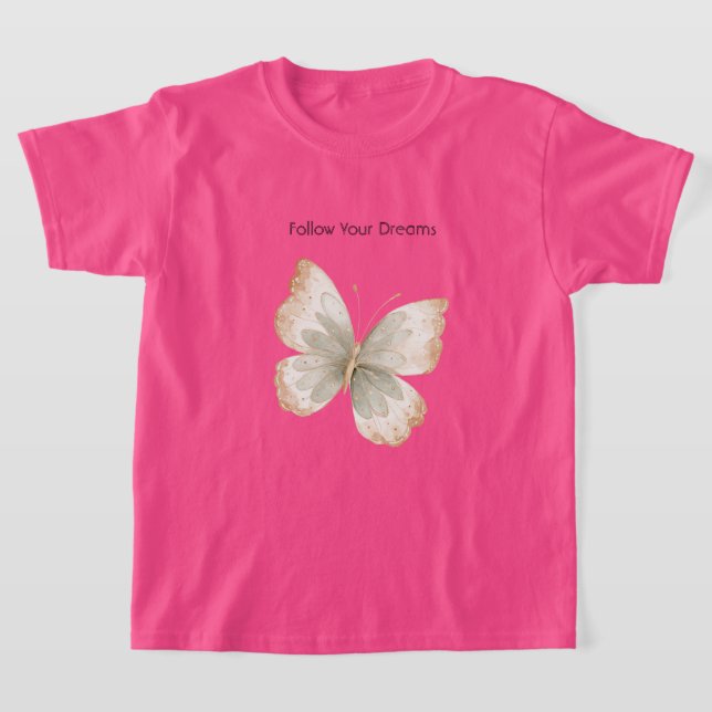 Camiseta Borboleta Verde Creme Bege   (Postura )