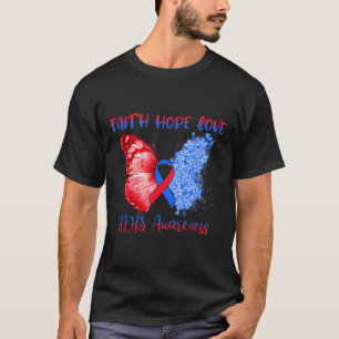 Camiseta Borboleta Vermelha Azul Fé Esperança Ama Hlhs Awa