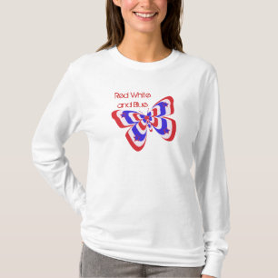 Camiseta Borboleta vermelha, branca & azul