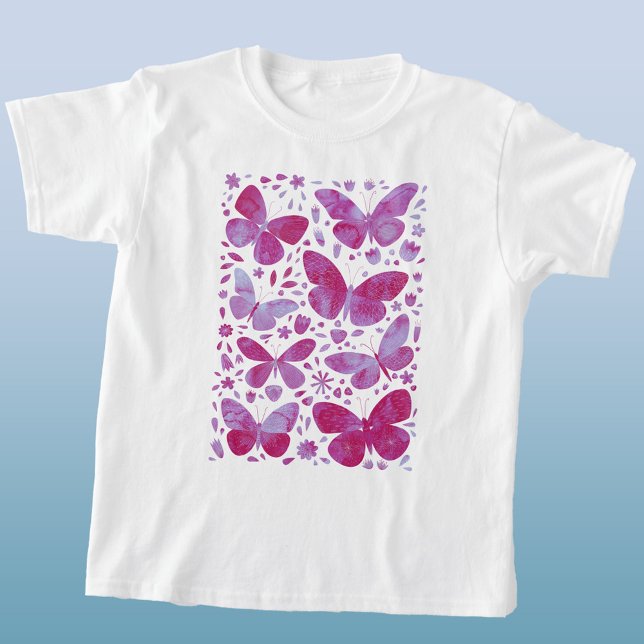 Camiseta Borboletas Aquarela Magenta Rosa (Magenta pink watercolor butterfly t-shirt)