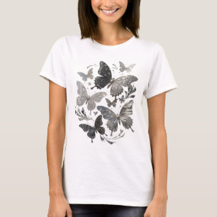 Camiseta Borboletas Artísticas de Prata Motivo Artístico