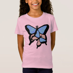 Camiseta Borboletas Azuis e Rosa Meninas Tee
