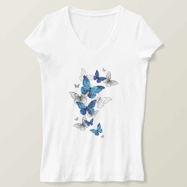 Camiseta Borboletas Azuis Morpho (Frente do Design)