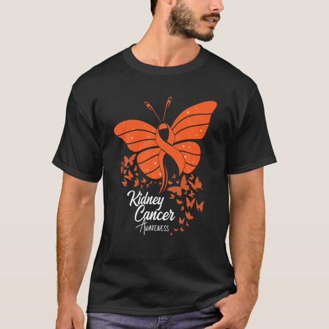 Camiseta Borboletas Cancer de rim de Faixa de Laranja (Frente)