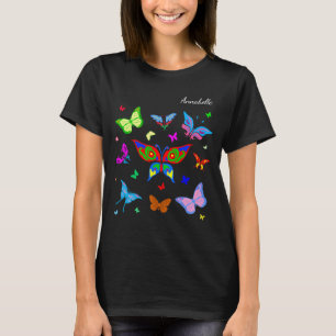 Camiseta Borboletas coloridas elegantes, preto personalizáv
