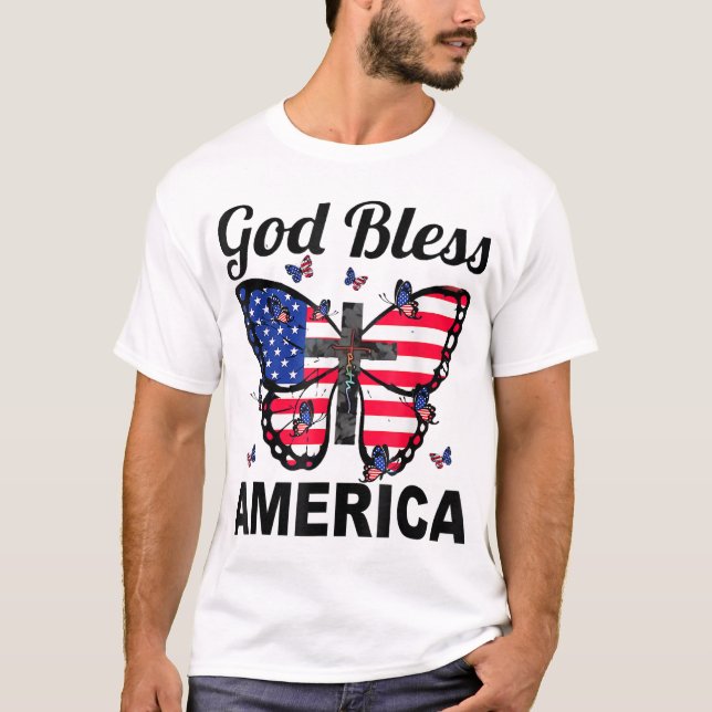 Camiseta Borboletas Da América deus abençoe 4 De Julho De J (Frente)