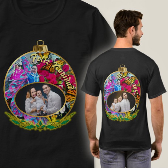 Camiseta Borboletas dançantes da família Feliz Navidad PV01 (Criador carregado)