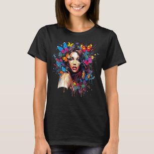 Camiseta Borboletas de Arte Lâmpada Garota Borboleta Colori
