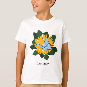 Camiseta Borboletas de Dente-de-Leão Amarelo e Verde Nome P
