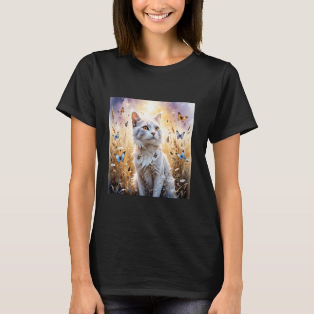 Camiseta Borboletas de Gato Branco Fantasia (Frente)